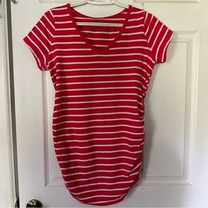 Motherhood Maternity Red Striped V Neck Tee Size Medium